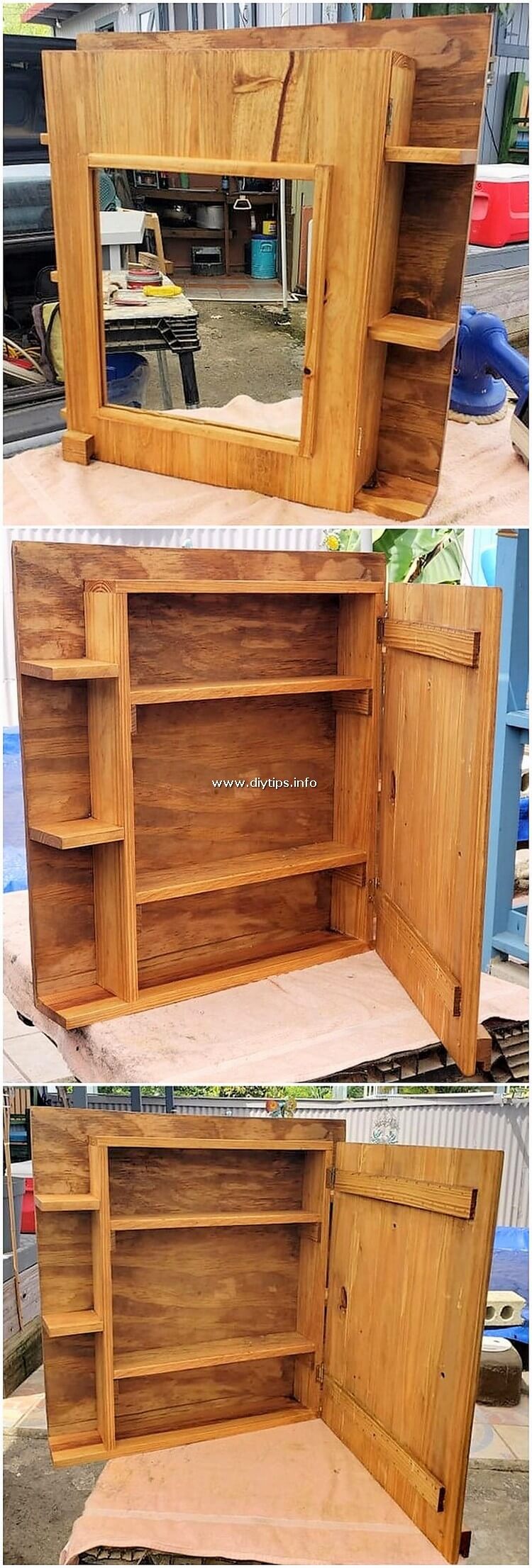 Pallet Mirror Frame with Cabinet